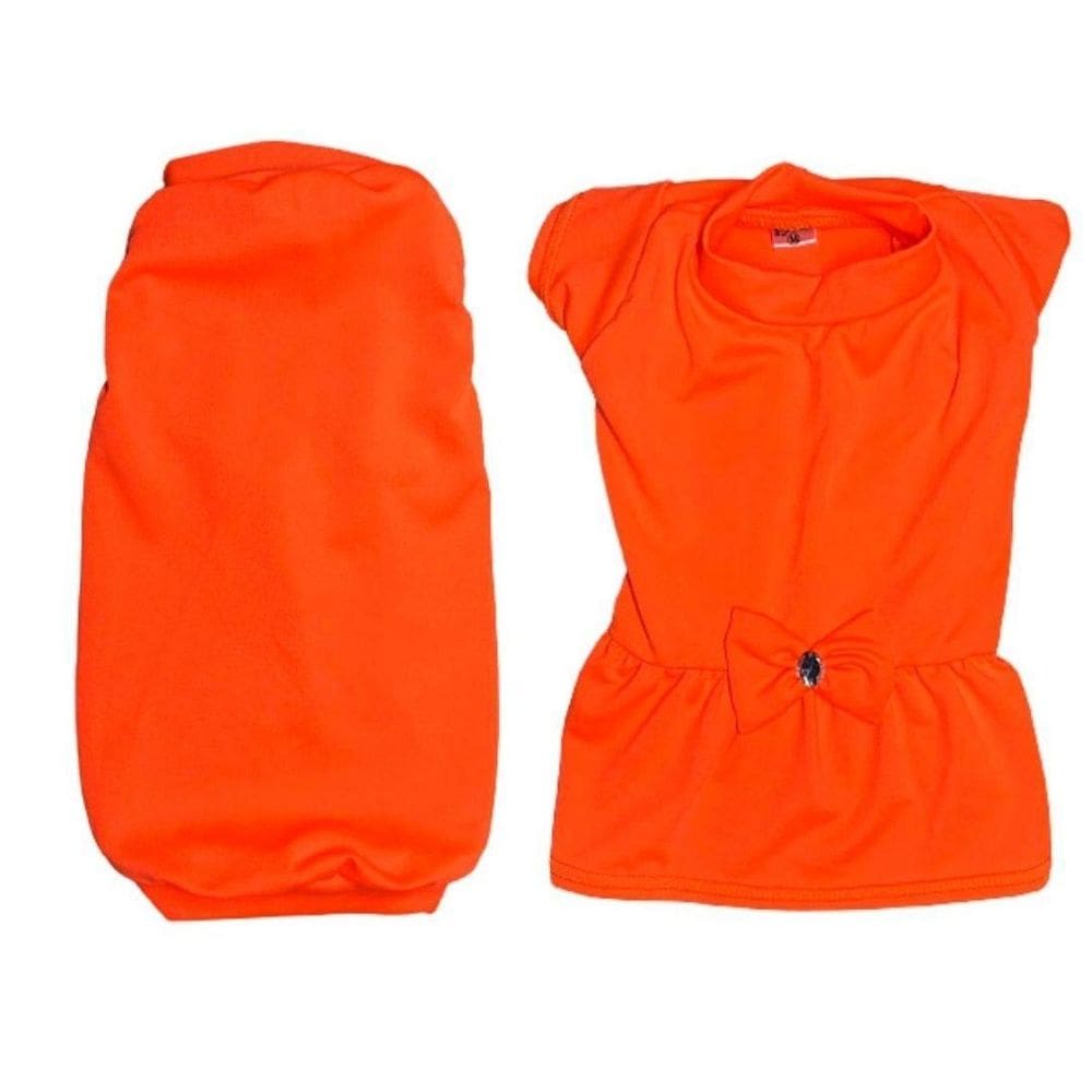 Kit Roupas Para Pet Camiseta E Vestido Neon Laranja Gg