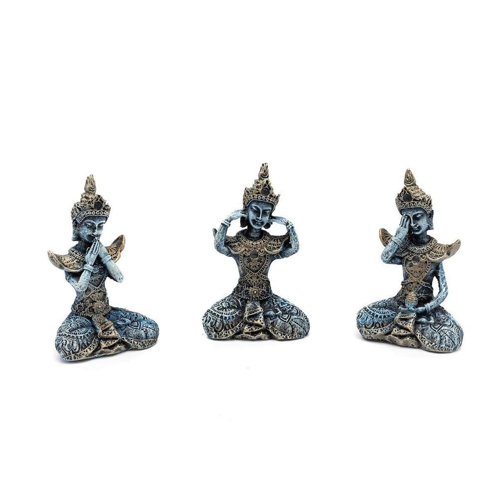 Trio De Budas Sábios Surdo, Cego E Mudo 14 Cm Bege Resina