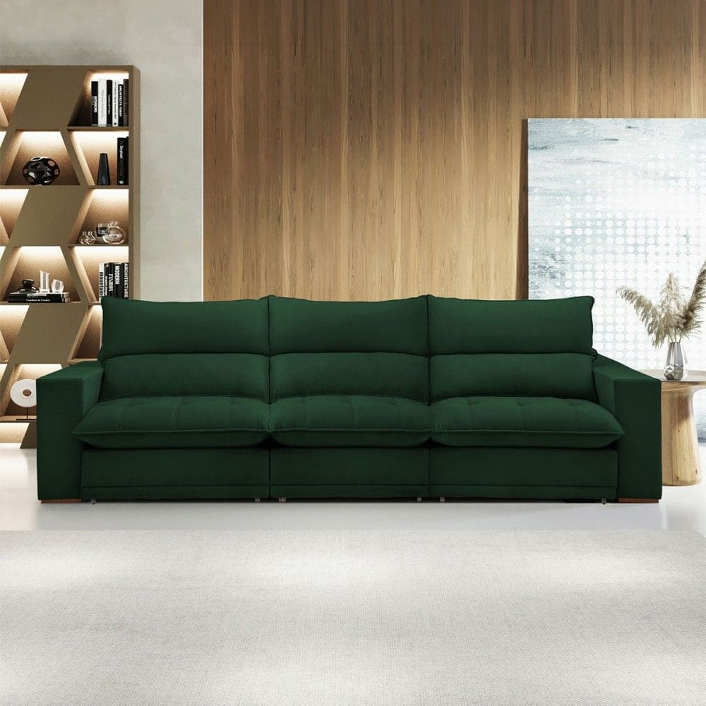 Sofá 4 Lugares Martinho Retrátil Veludo Verde - Celflex