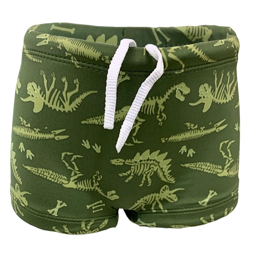 Sunga Infantil Dinossauro Natação Verde Piscina Proteção Uv