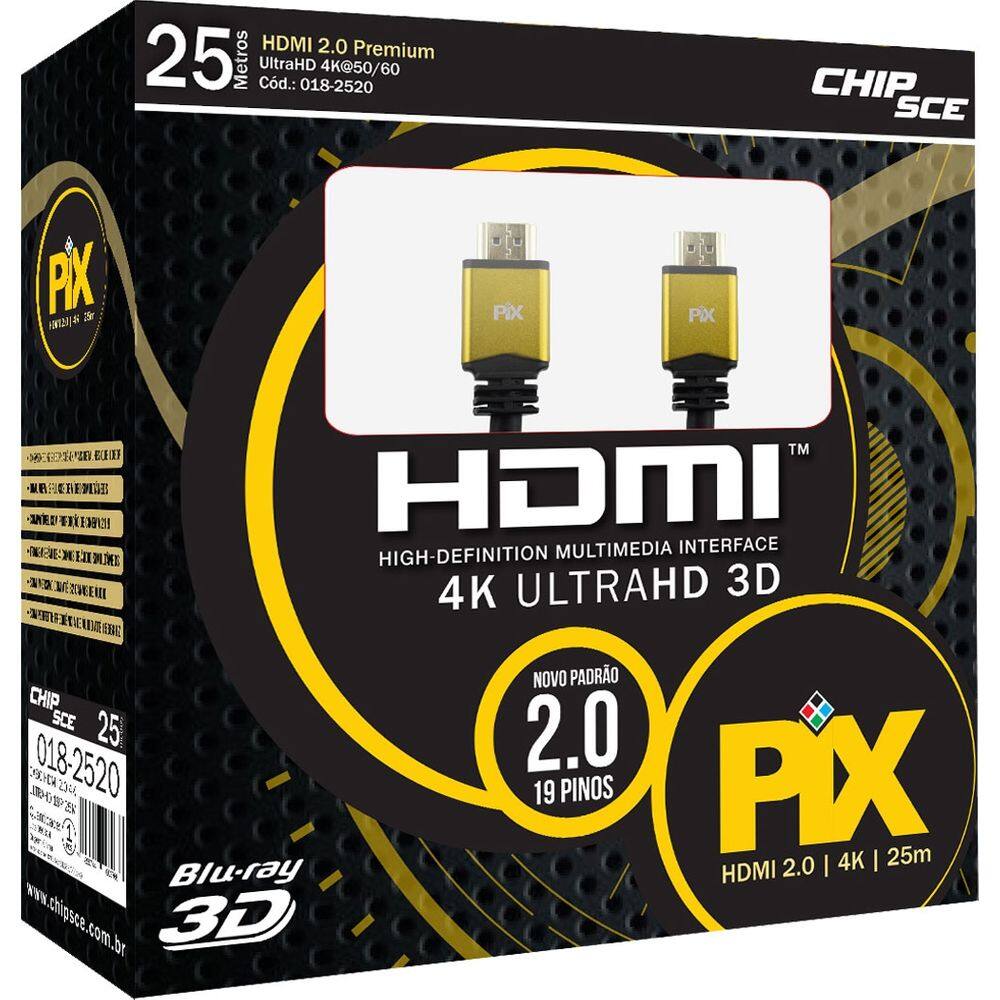 Cabo Hdmi 2.0 Premium 25 Metros 018-2520 Chip Sce repetidor