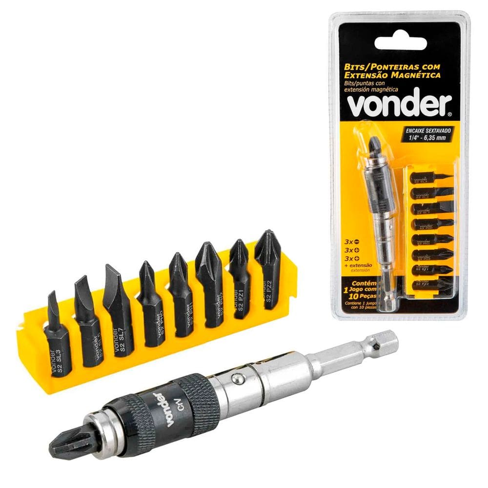 Bits e Ponteiras Com Extensão Magnética 10 Peças Vonder