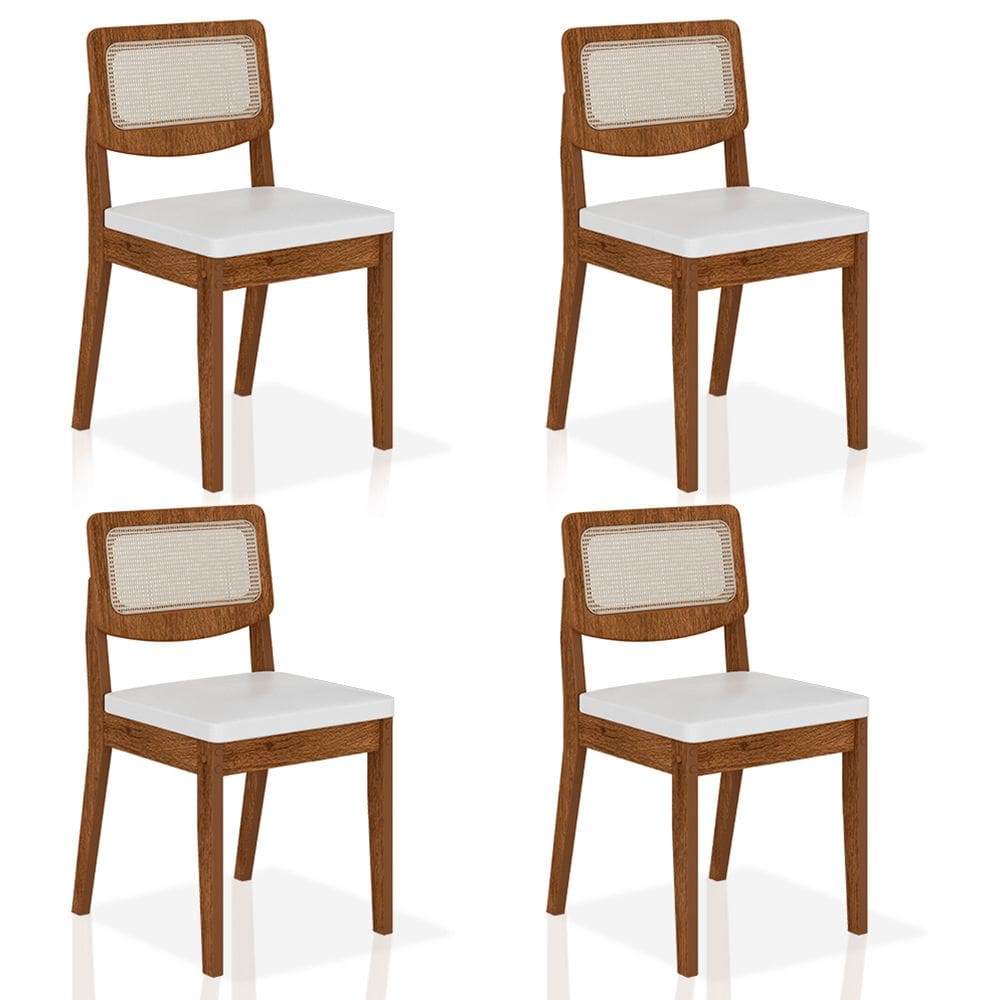 Kit 4 Cadeiras Sextavada Bari Freijó/corino Branco - Móveis Arapongas