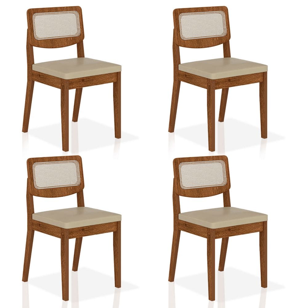 Kit 4 Cadeiras Sextavada Bari Freijó/corino Bege - Móveis Arapongas