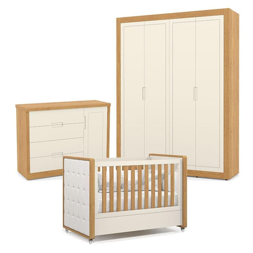 Quarto de Bebe 4 Portas Tutto New Freijó Off White com Capitonê New Boucle - Matic