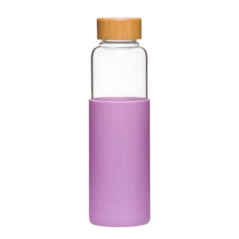 Garrafa Vidro Plasvale Com Silicone Roxo 550ml Tampa Bambu