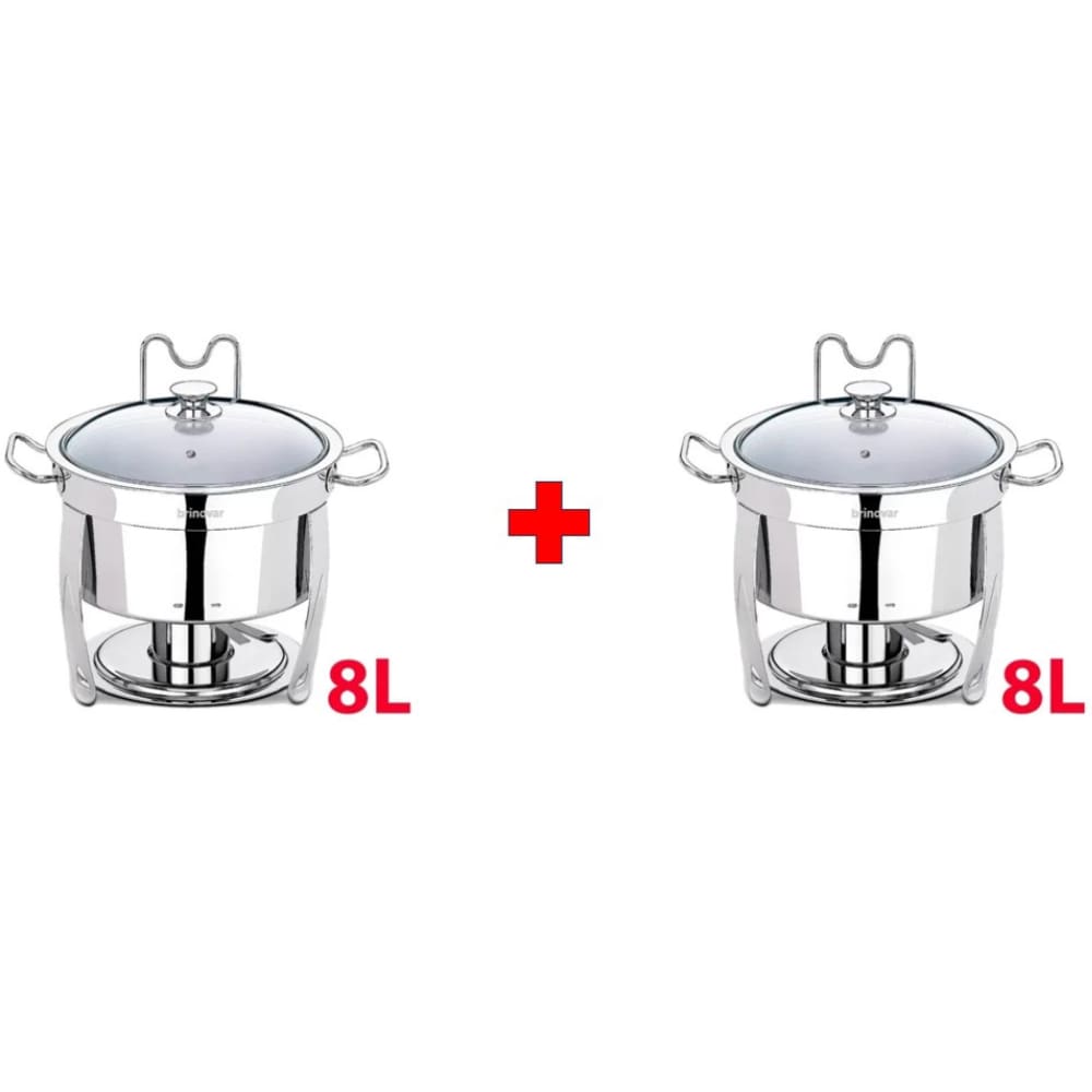 Kit 2 Rechaud Redondo Banho Maria Aço Inox 8 Litros Brinovar