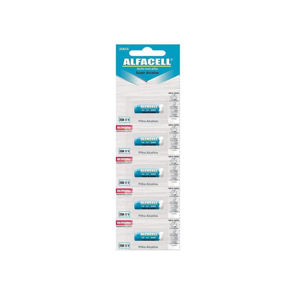 Pilha Alcalina 23A 12V 20 Cartelas 5 Pilhas Alfacell 23Ac5