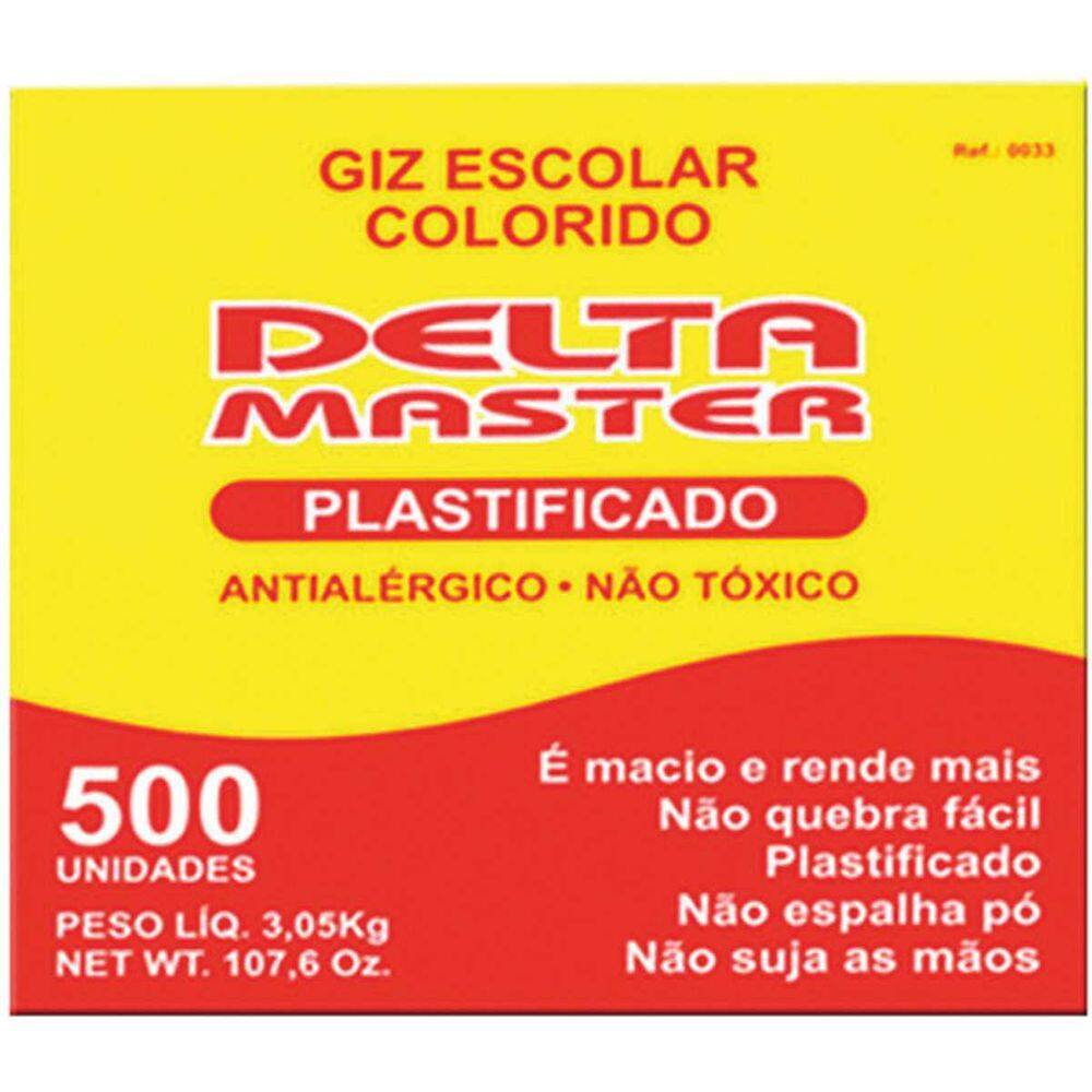 Giz Escolar Plastificado Cores Master Caixa Com 500 Un.