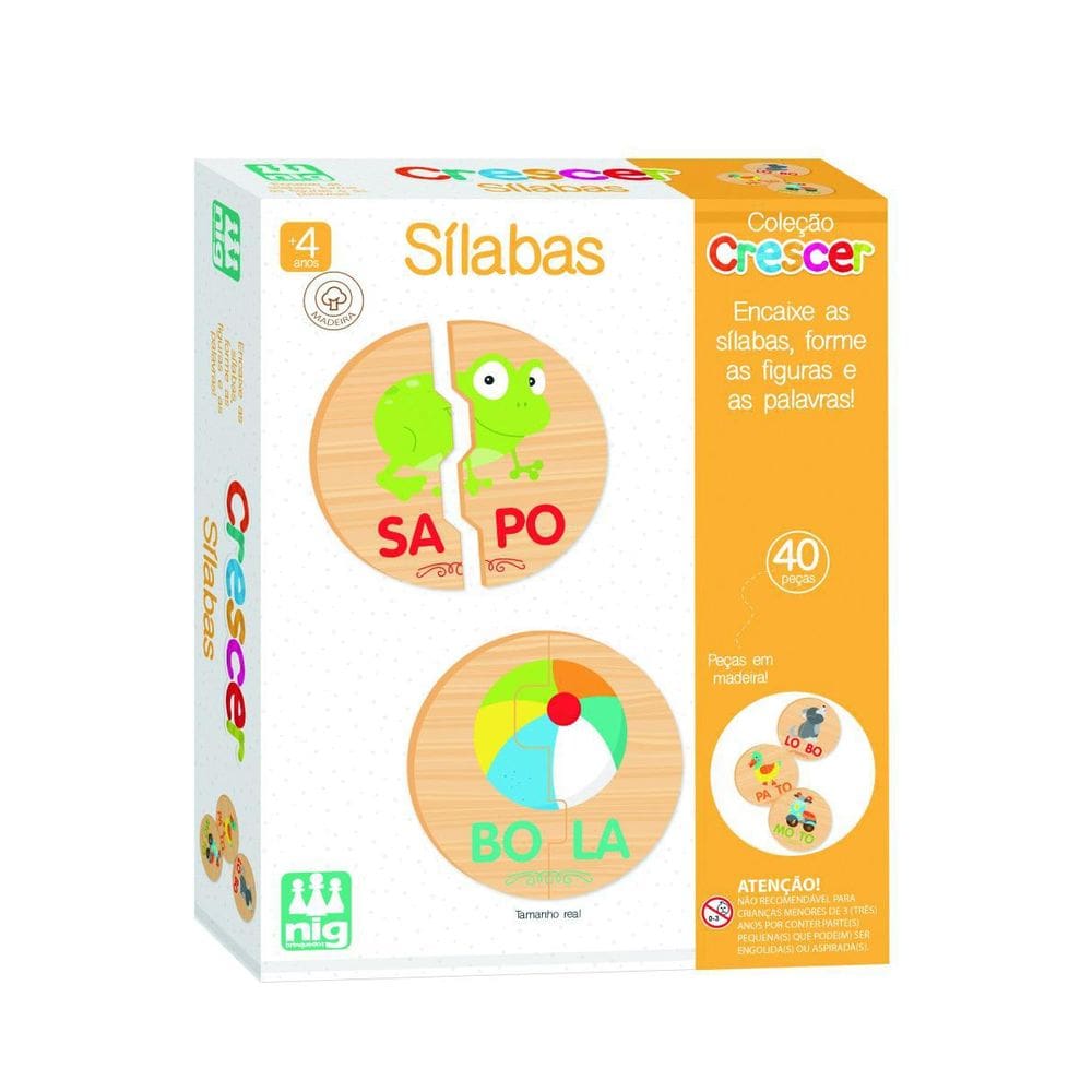 Jogo Sílabas de Madeira  4 Anos+  - Nig Brinquedos
