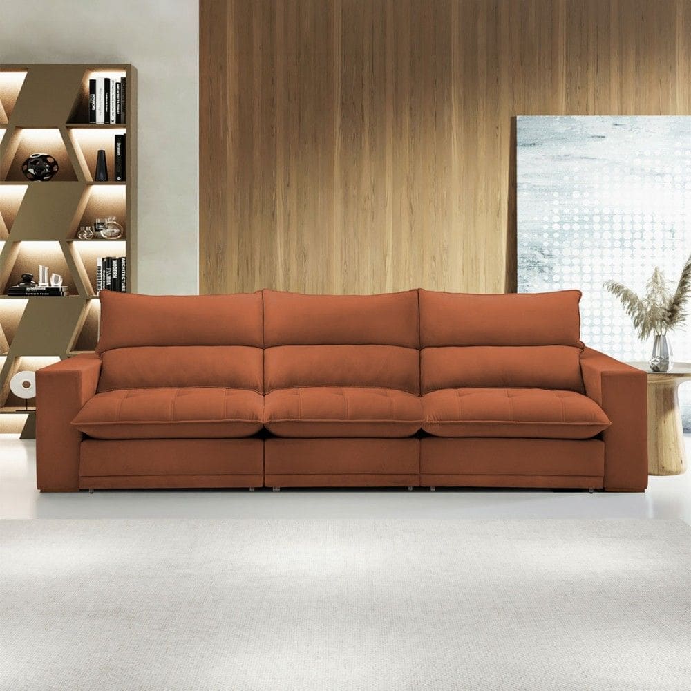 Sofá 4 Lugares Martinho Retrátil Veludo Terracota - Celflex