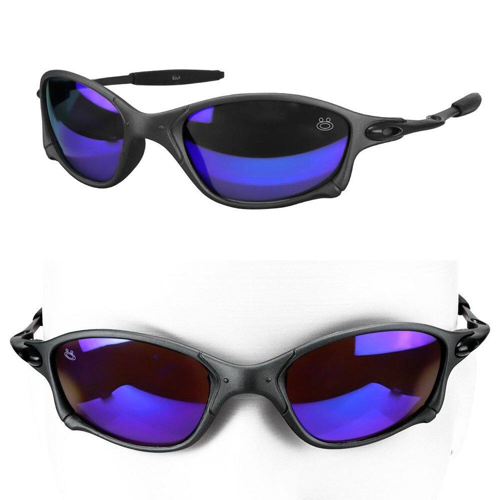 Óculos Sol Preto Proteção UV Lupa Praia Azul Metal + Case Estiloso Qualidade Premium Casual