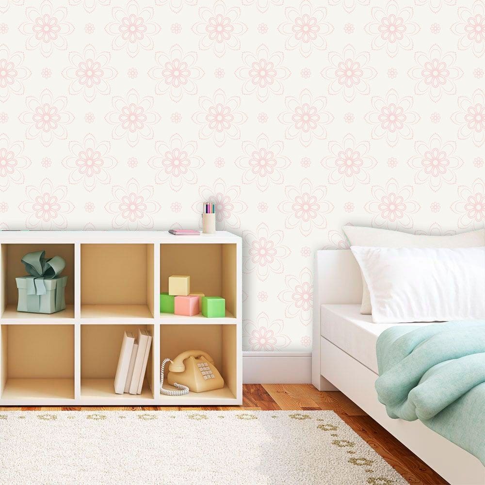 Papel de Parede Adesivo Lavável Floral Rosa Pontilhada