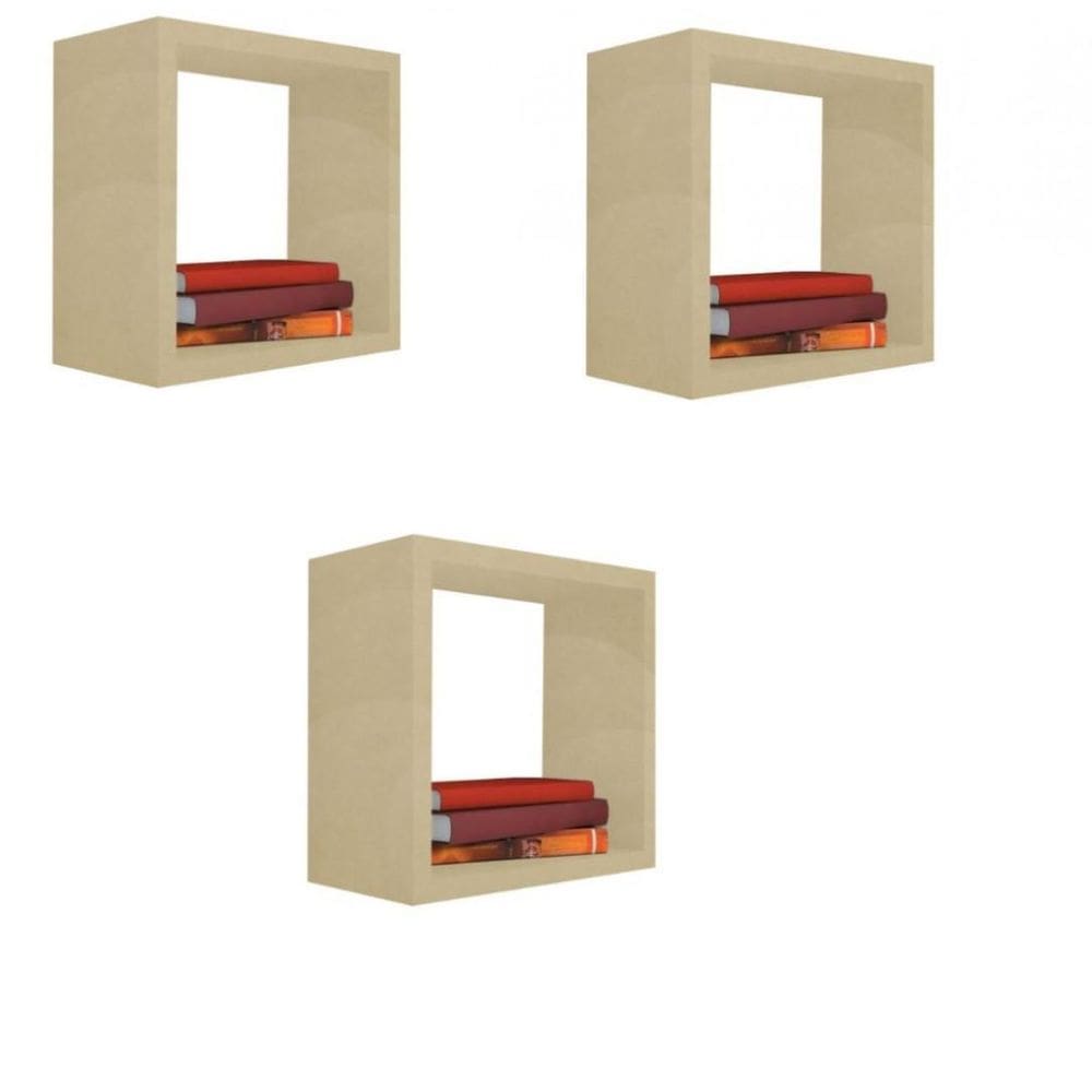 Kit 3 Nichos Decorativos 15x15x20cm Natural MDF