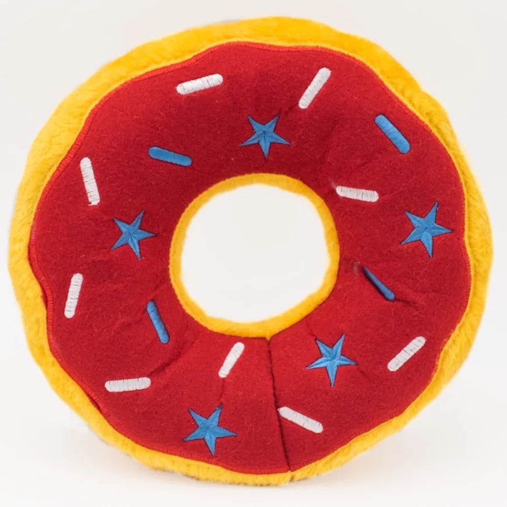 Brinquedo Pelúcia Jumbo Donutz Americana ZippyPaws Com Apito Para Cães e Gatos - Vermelho