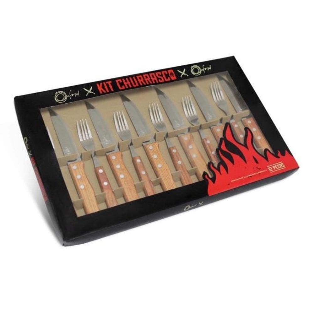 Kit Jogo Churrasco Faca Carne Garfo 12 Pçs Oxford