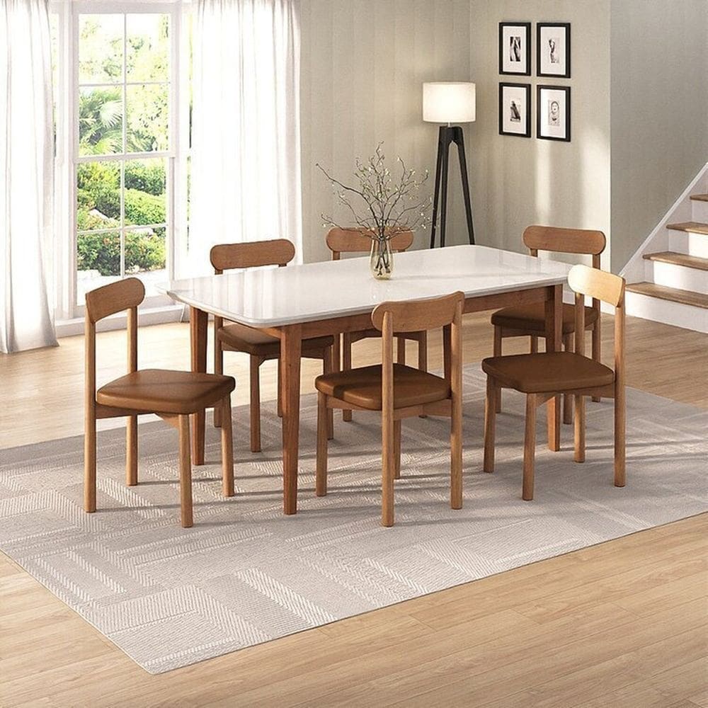 Kit Mesa de Jantar Tangará 180cm e 6 Cadeiras Pitanga Cabecasa Madeiramadeira Caramelo/Offwhite