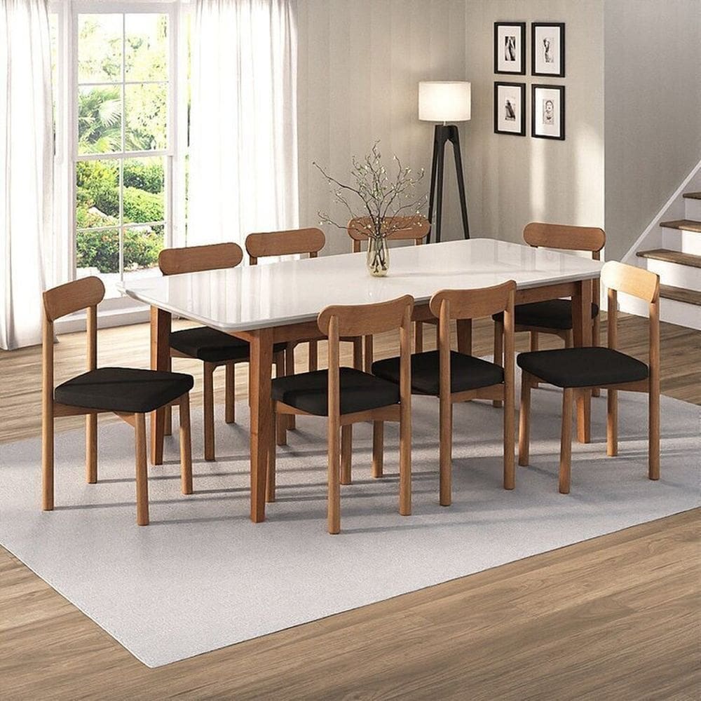 Kit Mesa de Jantar Tangará 210cm e 8 Cadeiras Pitanga Cabecasa Madeiramadeira Caramelo/Offwhite/Preto