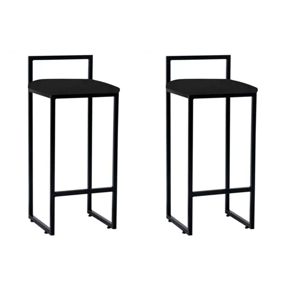 Kit 2 Banquetas Bistrô Alta Industriais em Aço Dori Preto Assento Corino Preto