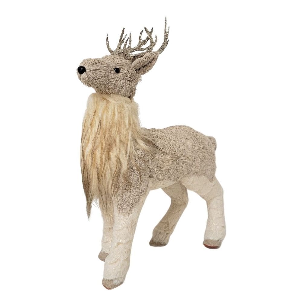 Rena Decorativa Em Pé Sisal e Pelúcia Champanhe Luxo 42cm - Cromus