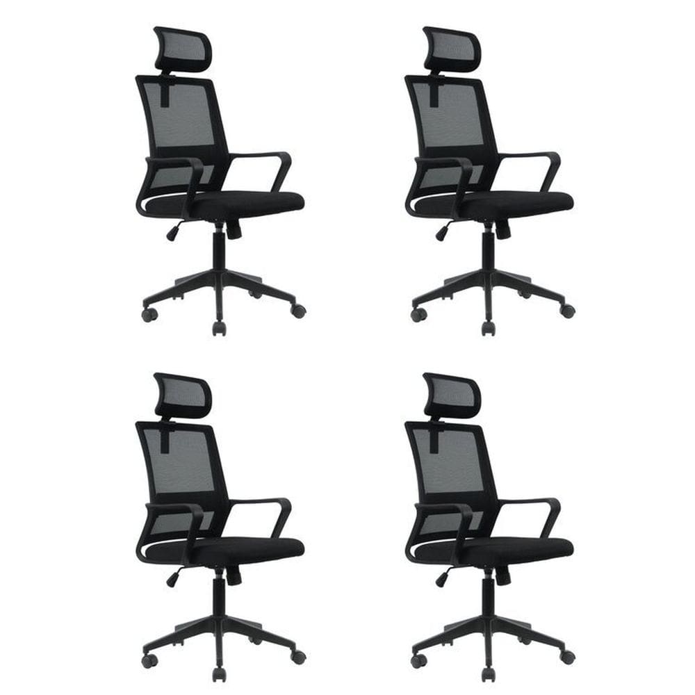 Kit 4 Cadeiras para Escritório Giratória Presidente Tokyo com Apoio Cabeça Preto