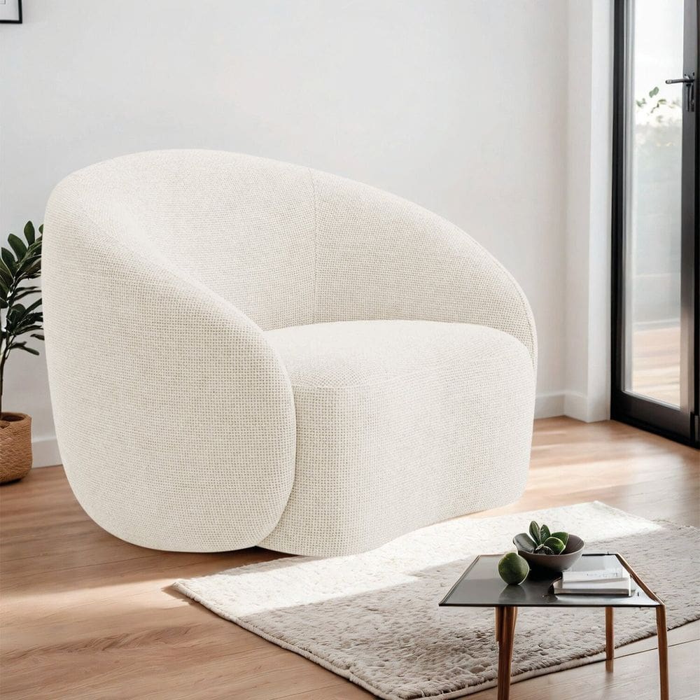 Poltrona Decorativa Curva Sala Recepção Alemanha Bouclé Bege