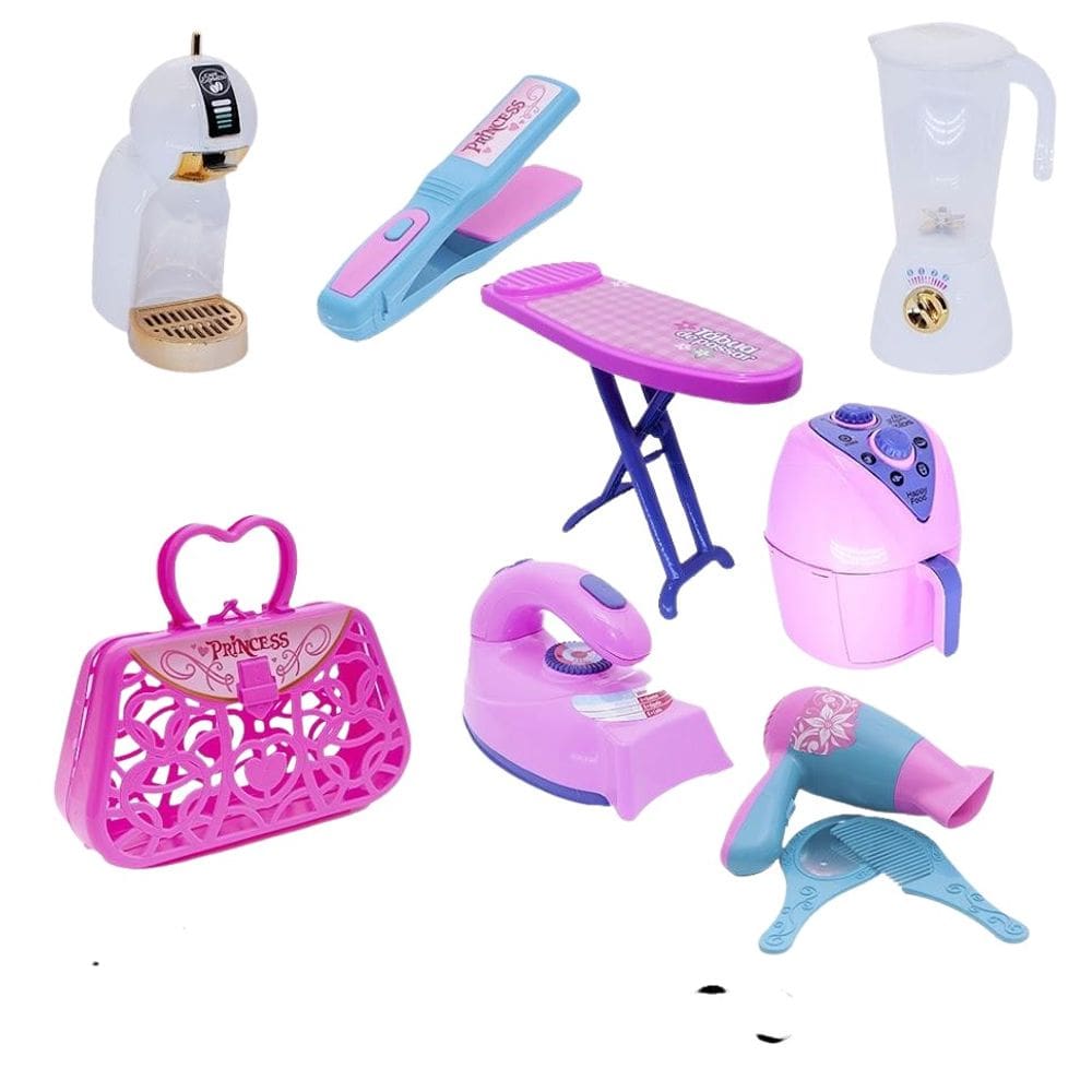 Kit Casinha Infantil Cafeteira Ferro Tábua Secador 10Pç