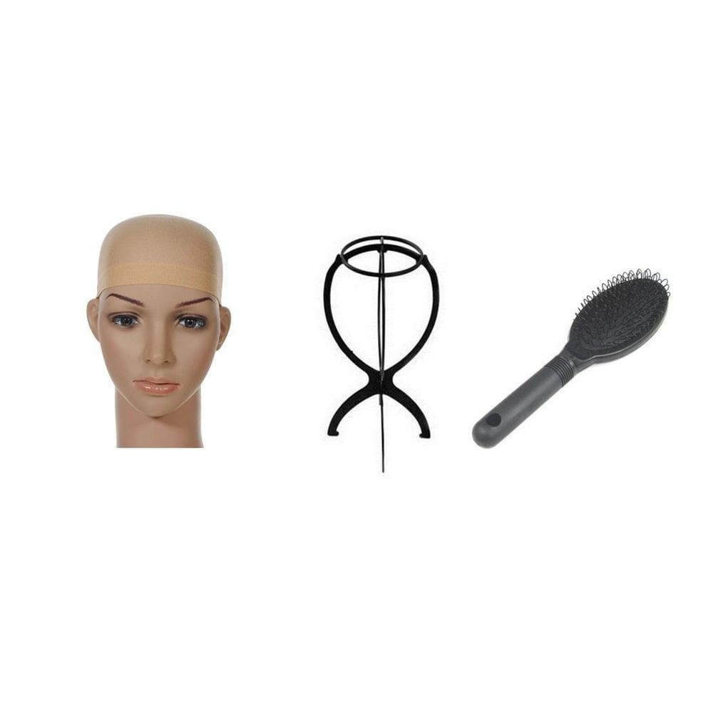 Suporte Peruca + Escova Raquete + Touca Wig Protetora