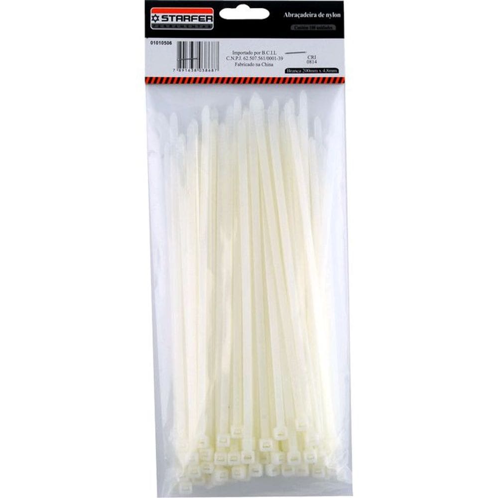 Abraçadeira Nylon Branca 300 X 3,6 Starfer Com 100 Un