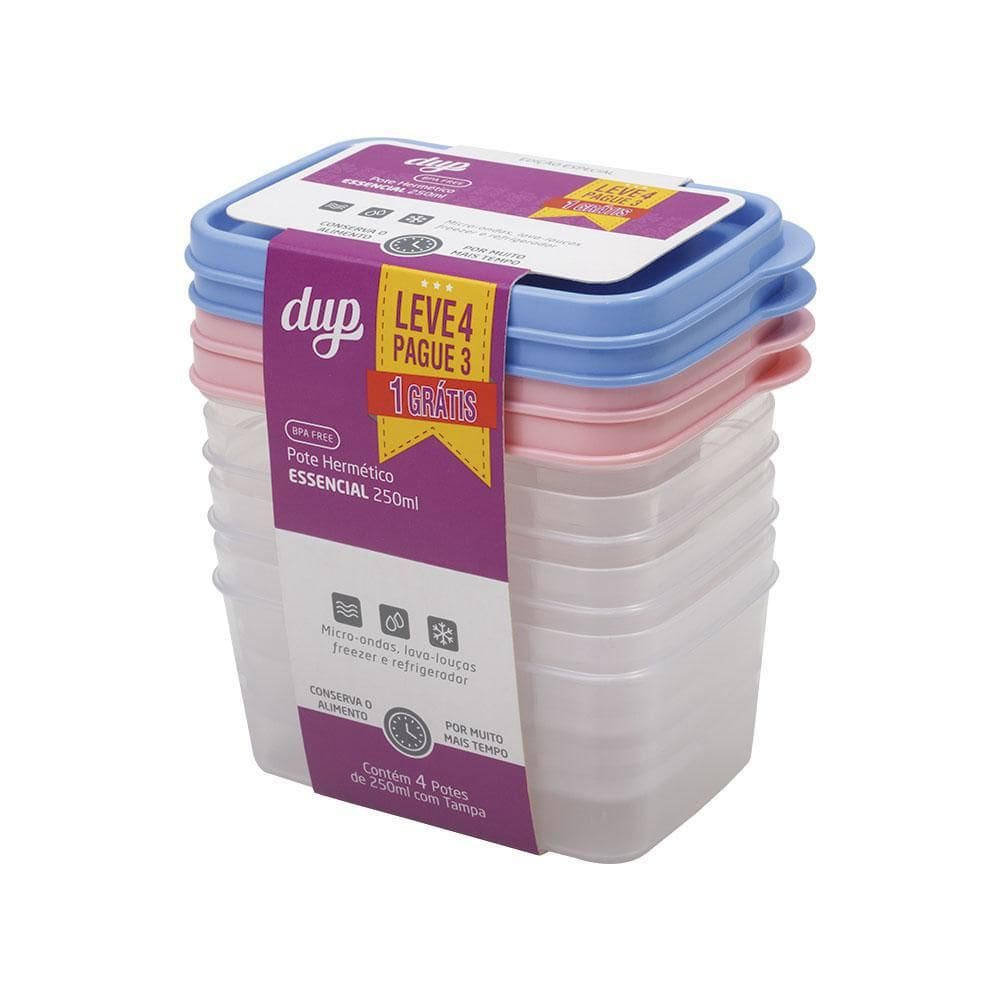 Kit 4 Potes Hermético Linha Essencial 250Ml - Dup