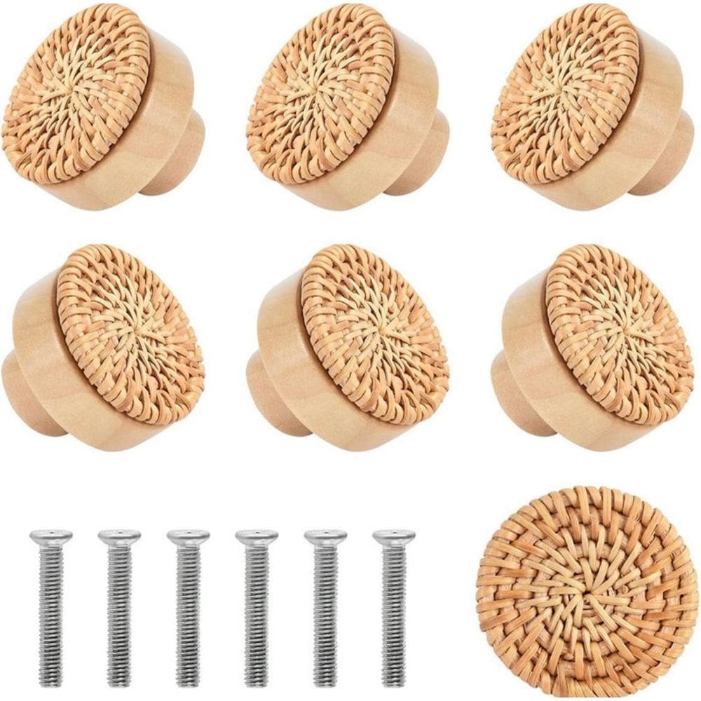 Kit 8 Puxadores Armário Gaveta Rattan Ecológico Madeira Boho