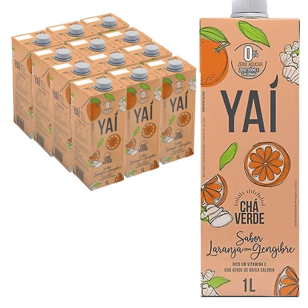 Kit Com 12Und Chá Verde Yai Sabor Laranja & Gengibre 1 Litro