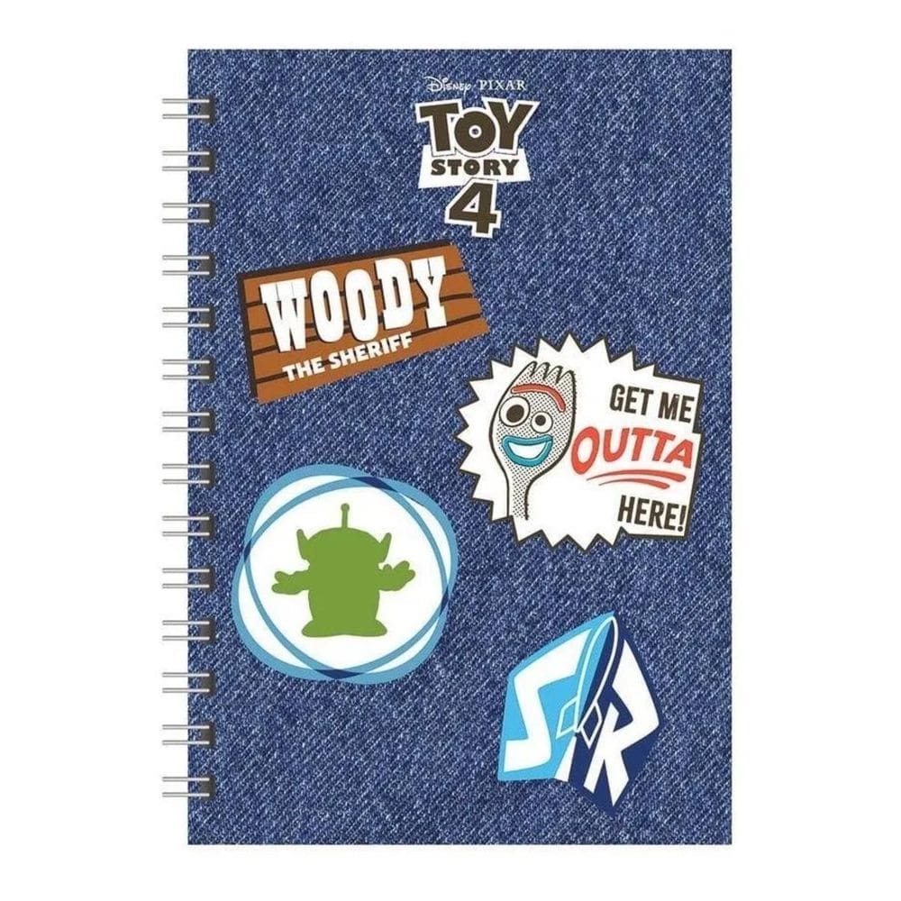 Caderno Cd Jeans Com Patches Toy Story Espiral Duplo 80Fls