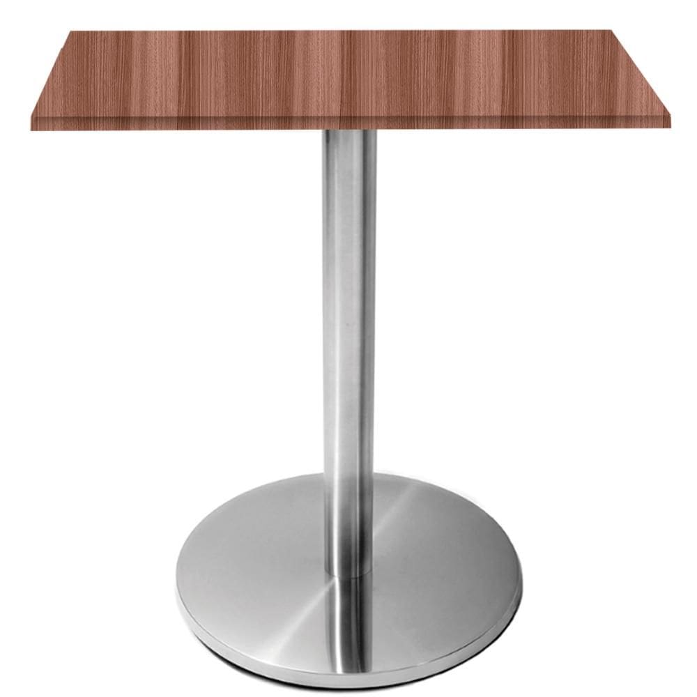Mesa Beta Inox 75 cm (Altura) Disco Redondo Tampo MDP Quadrado 70 cm (Larg) x 2,50 cm (Alt) Walnut