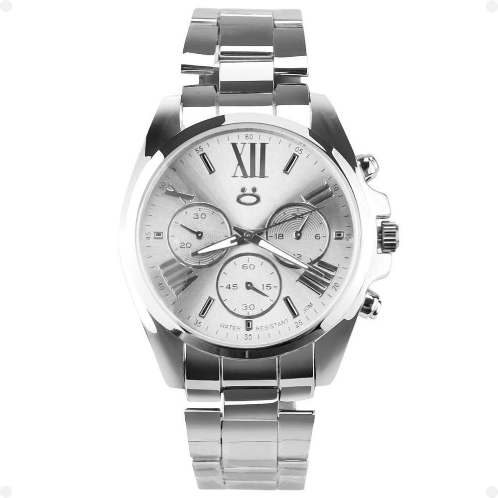 Relógio Feminino Social Aço Inox Prata Casual + Caixa