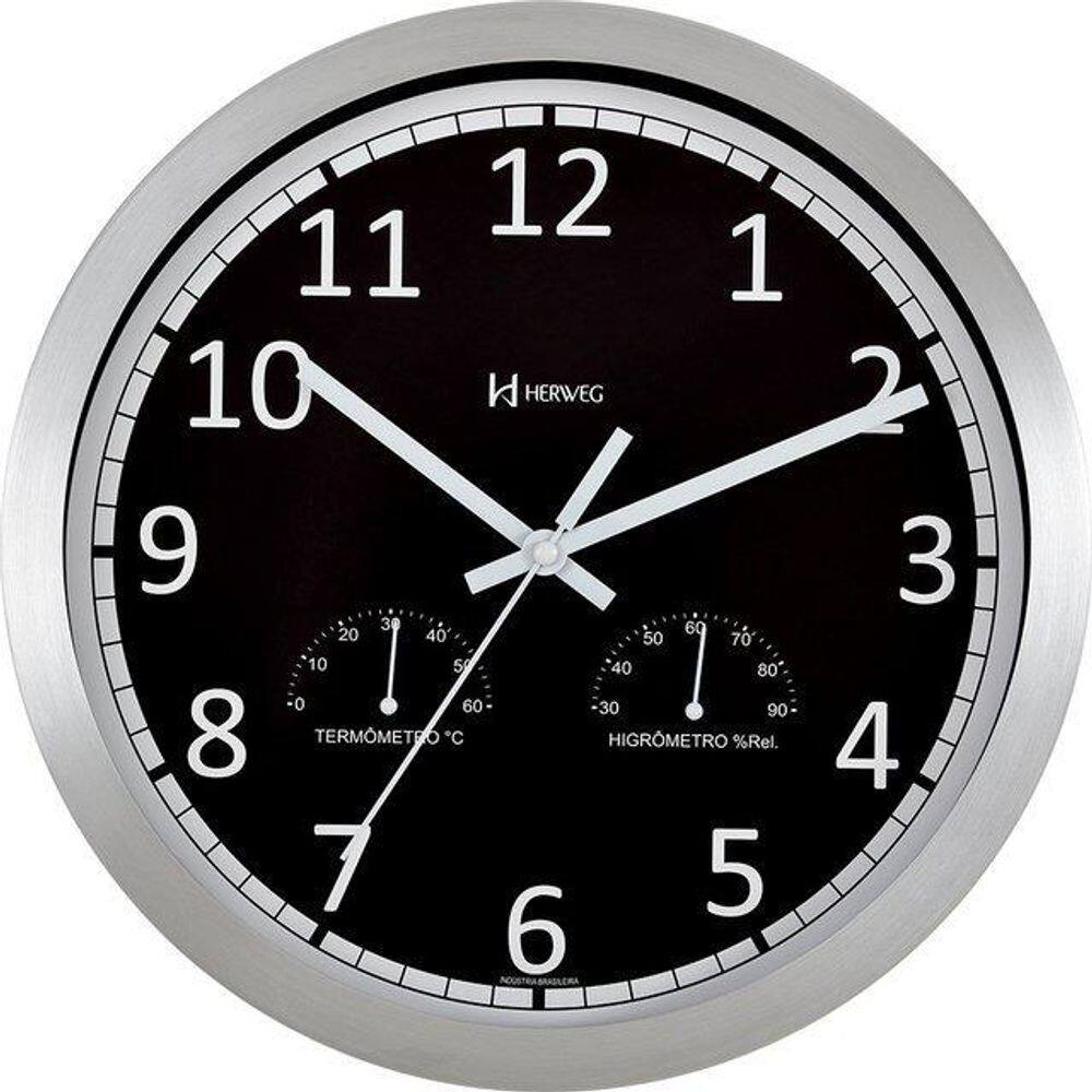 Relógio Herweg Preto Termômetro/Higrômetro 6723-034 - 30,5cm