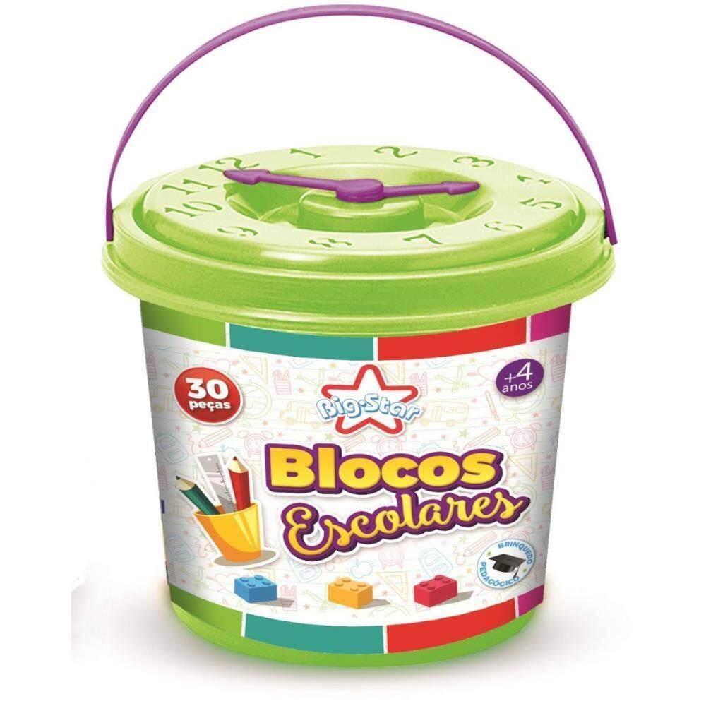 Brinquedo Para Montar Balde Blocos Escolares 30 Peças