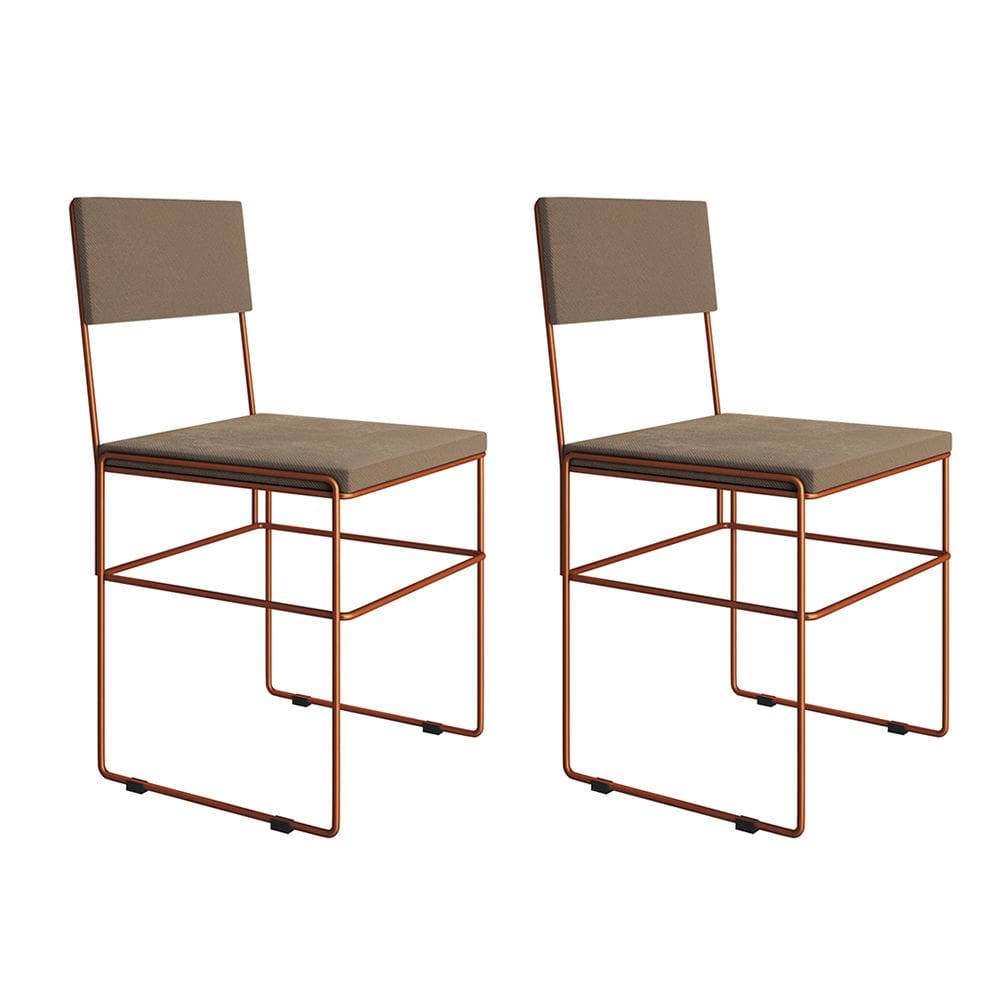 Kit 2 Cadeiras de Jantar Industrial Estofadas Veludo Bege Base Cobre Vitoria