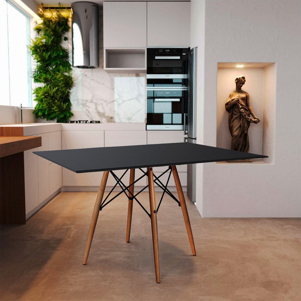 Mesa Eiffel Design Charles Eames Retangular Preta 120x75cm Base Madeira