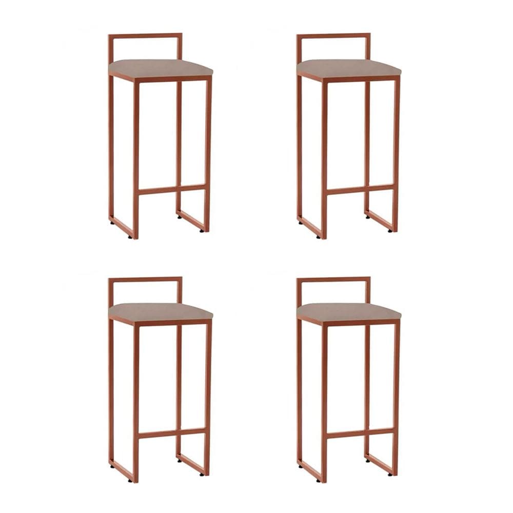 Kit 4 Banquetas Bistrô Alta Industriais em Aço Dori Cobre Assento Suede Bege