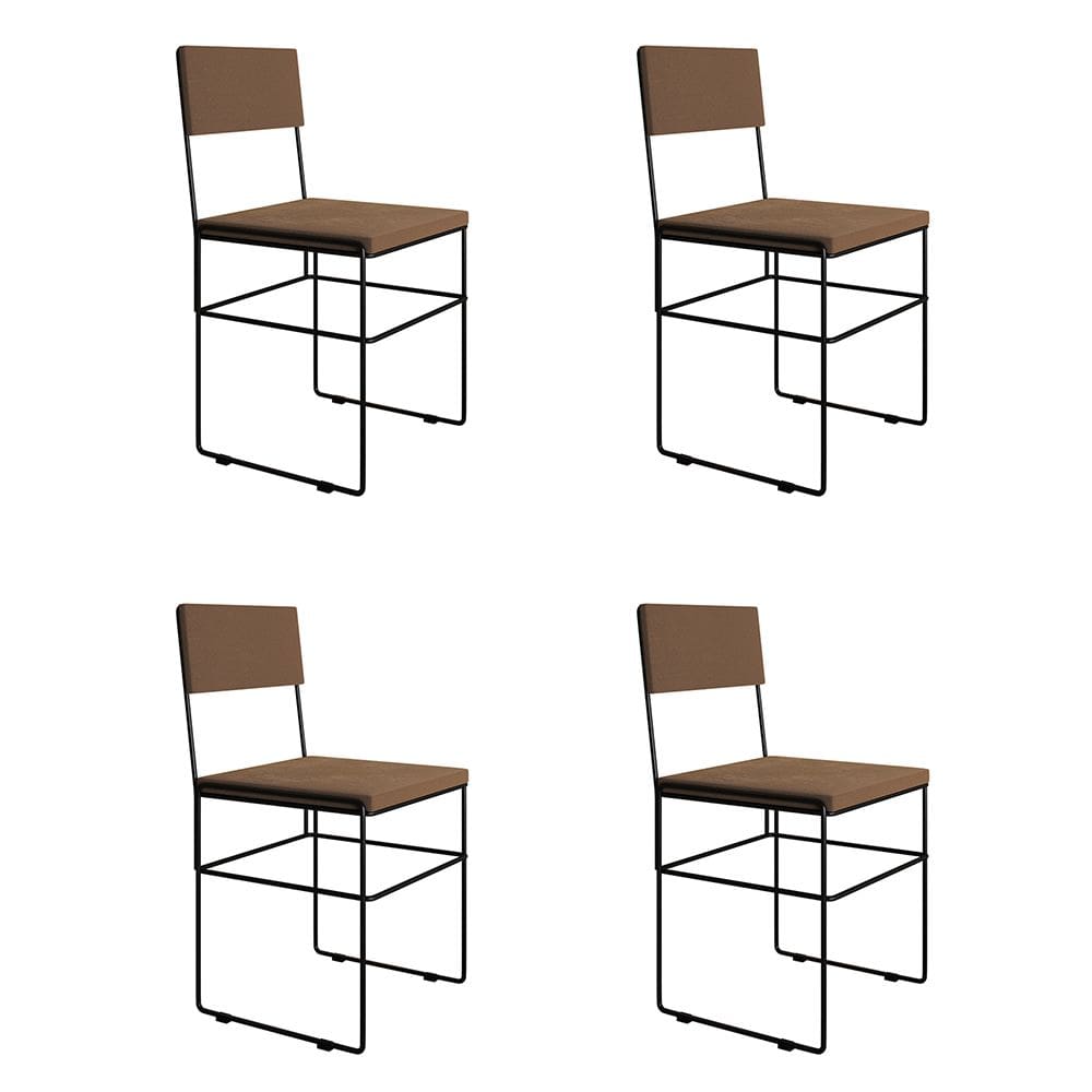 Kit 4 Cadeiras de Jantar Industrial Estofadas Veludo Marrom Aço Preto Vitoria