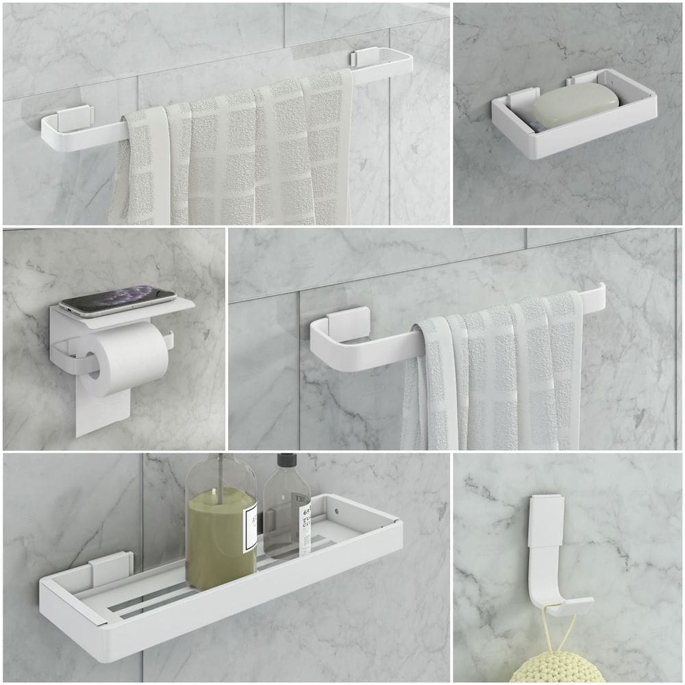 Kit Acessório Para Banheiro Branco 6 Peças C/Suporte Celular