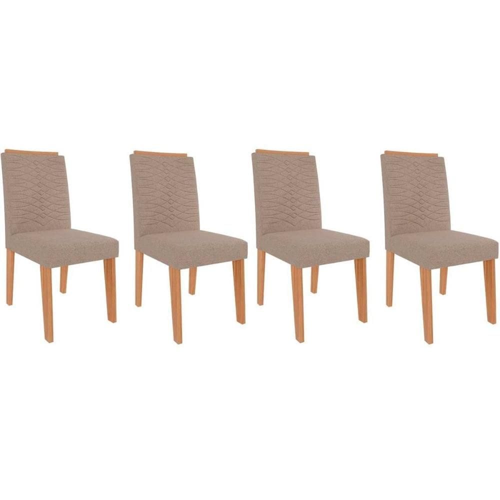 Cadeira Sala de Jantar Clarice Kit 4 Un Nature-Madeirado/Linho Bege - Cimol