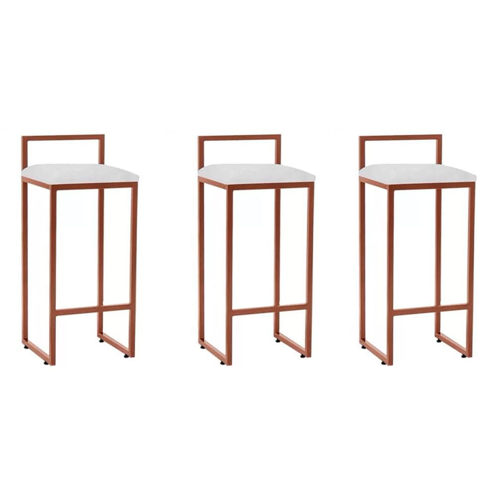Kit 3 Banquetas Bistrô Alta Industriais em Aço Dori Cobre Assento Suede Branco