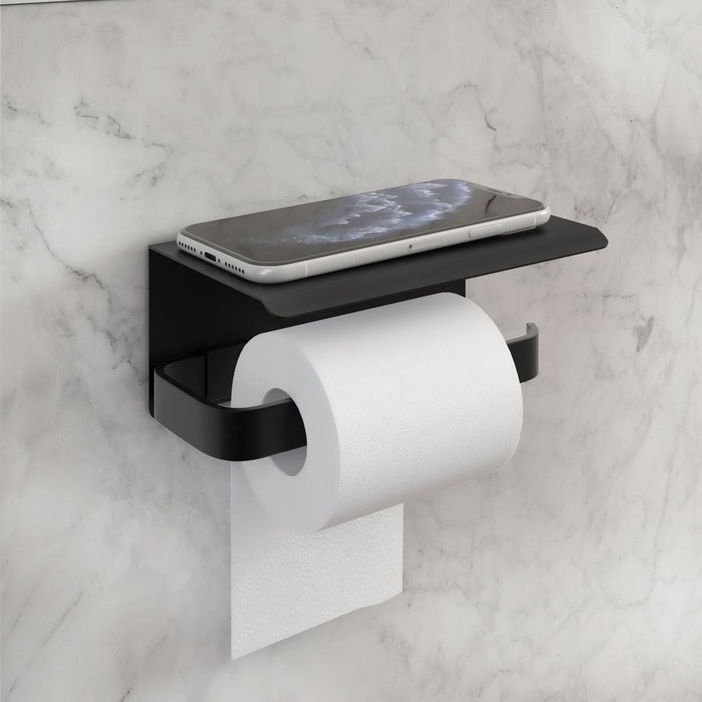 Porta Papel Higiênico Stander Com Suporte Para Celular Preto