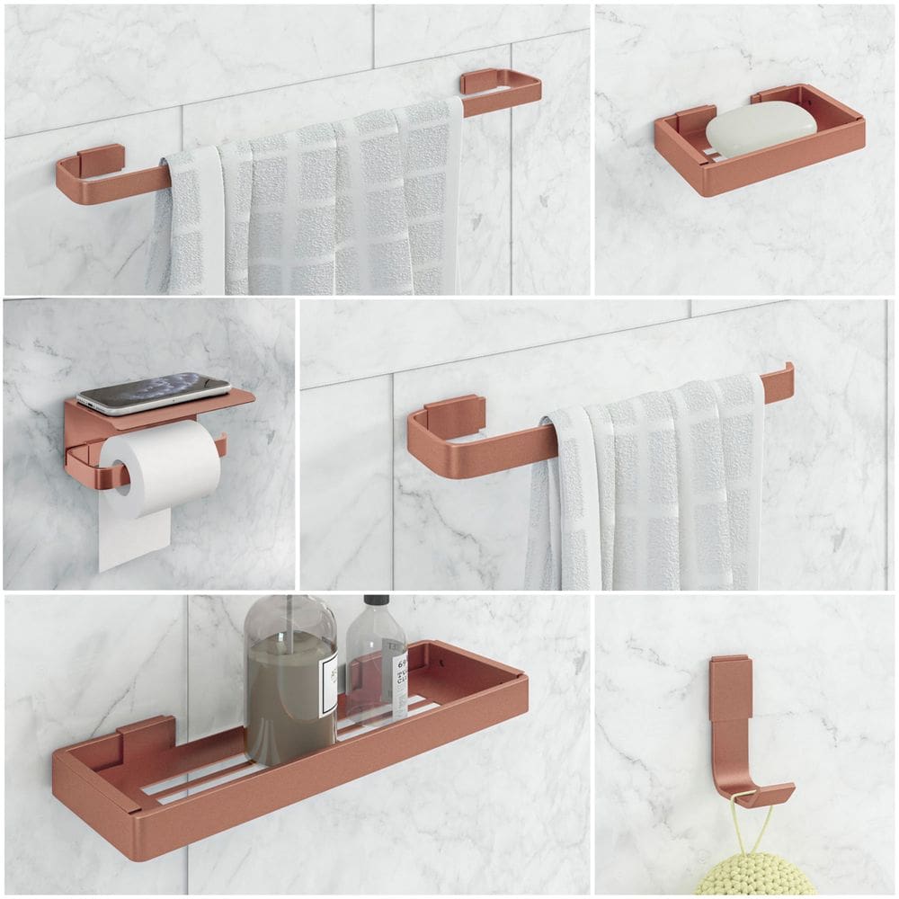 Kit Acessórios Para Banheiro Rose 6 Peças C/ Suporte Celular