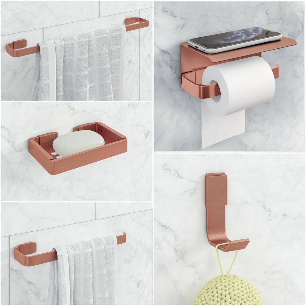 Kit Acessório Para Banheiro Rose 5 Peças C/ Suporte Celular