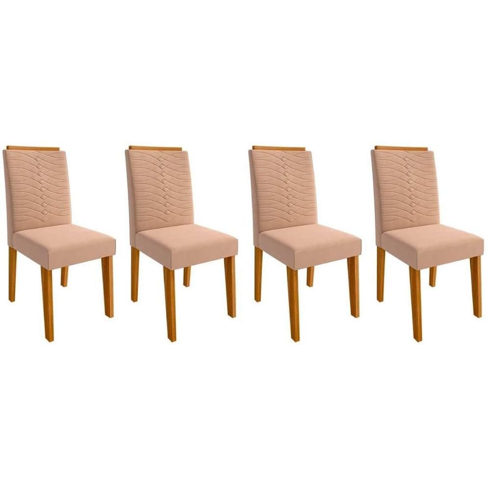 Cadeira Sala de Jantar Clarice Kit 4 Un Nature/Suede Nude Bege - Cimol