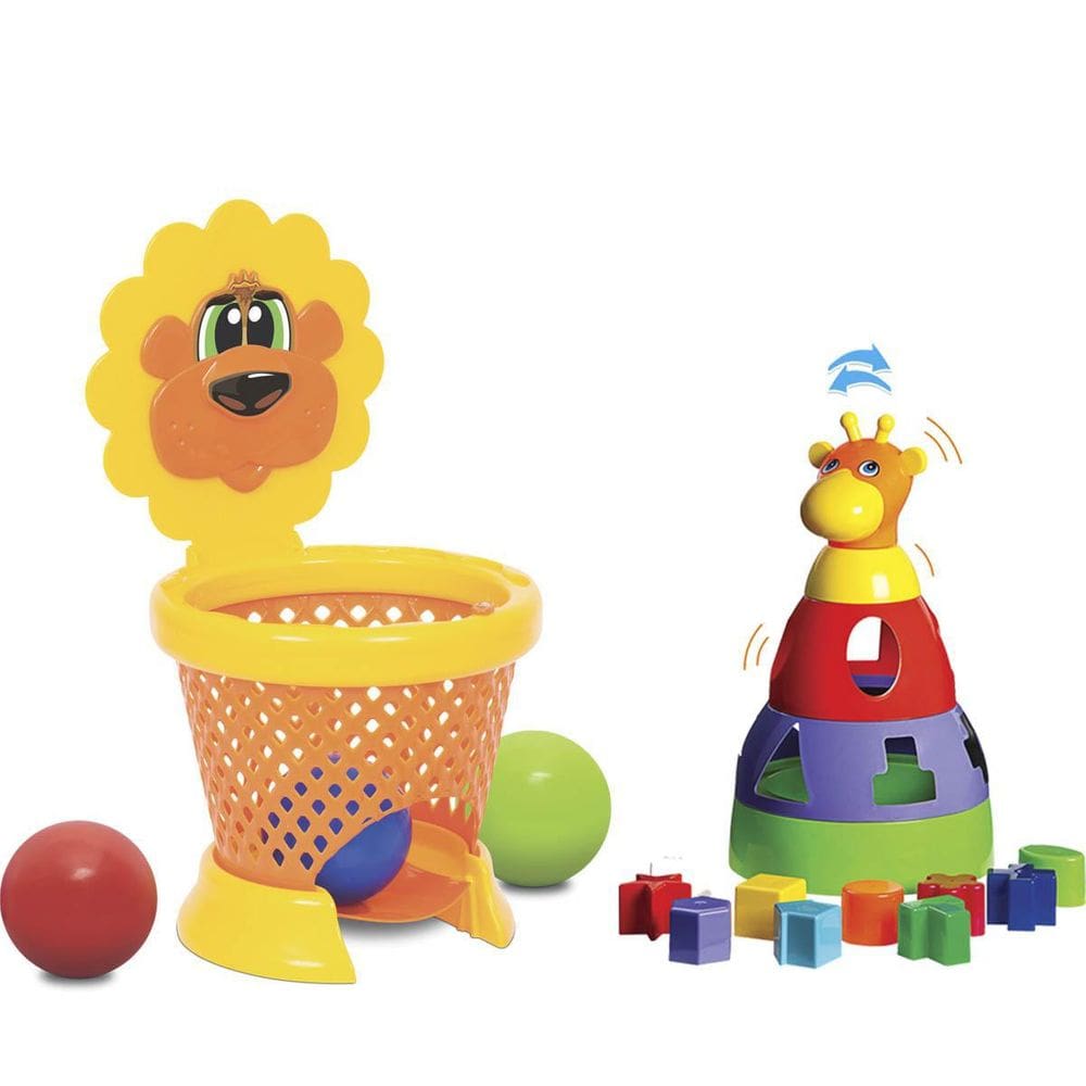 Kit 2 Brinquedos Girafa + BasketBall - Coordenação e Cores