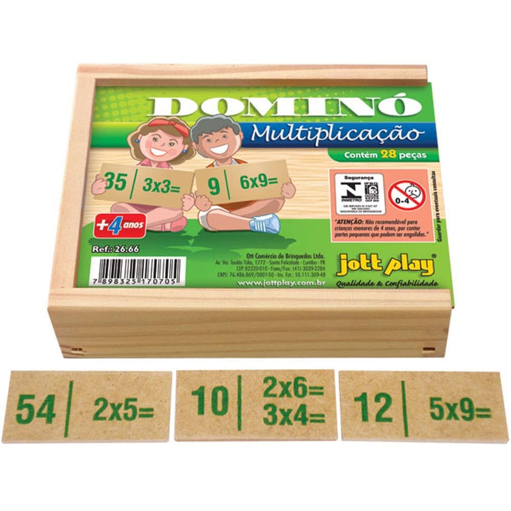 Dominó de Multiplicação - Jogo de Madeira 28 Peças